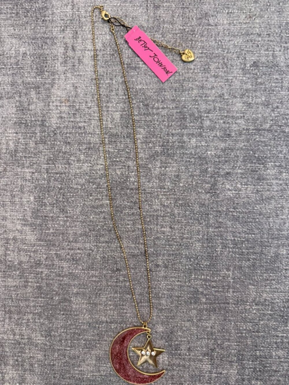 Vintage NWT BETSEY JOHNSON 00's Y2K Star Moon Necklace Celestial Glitter Whimsy